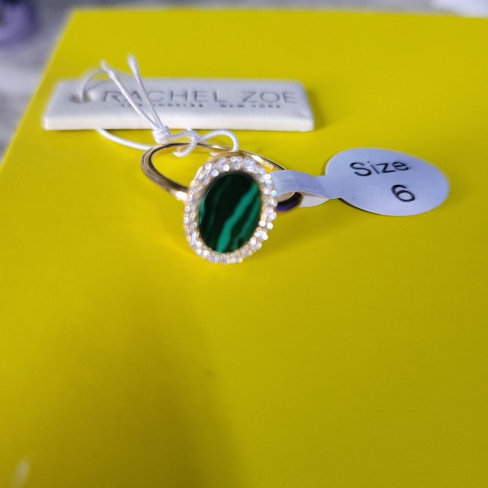 Rachel Zoe 18k Gold Plated Sterling Malachite ring SZ-6 NWT